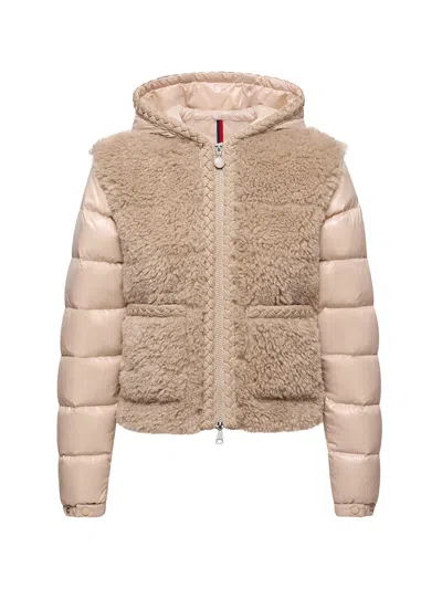 Moncler Women Plantay Hooded Teddy Short Down Jacket Beige