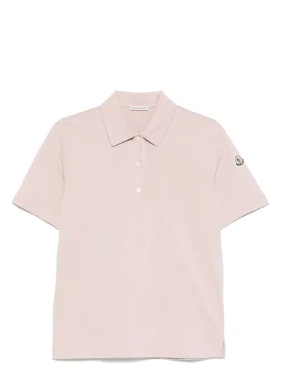 MONCLER WOMEN'S POLO MC NUDE SHOULDER LOGO PATCH T-SHIRT