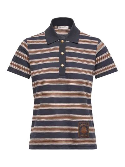 Moncler Women Polo Shirt Blue Brown