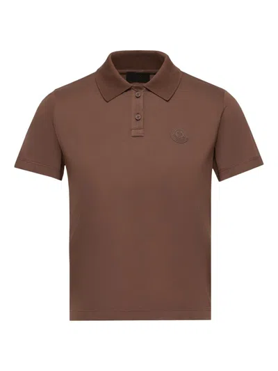 Moncler Women's Polo Shirt In Cotton Jersey With Pleats In Brown