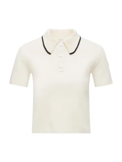 Moncler Knit Cotton Polo Shirt In White