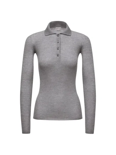 Moncler Women's Polo Shirt In Wool In Gray