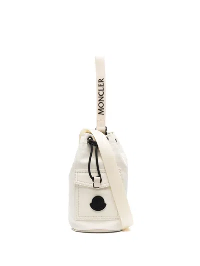 Moncler White Trick Drawstring Pouch In Beige