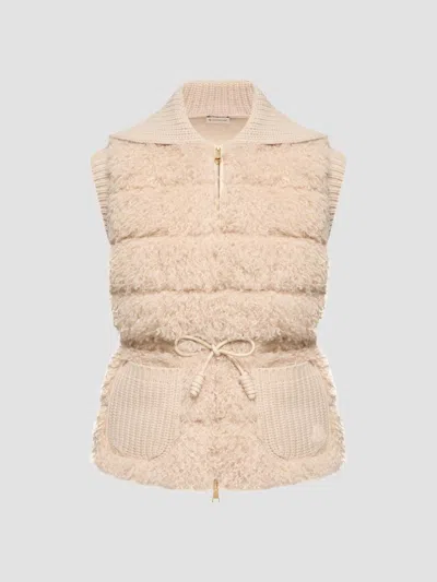 Moncler Women's Puffer Vest In Wool And Cashmere Blend In Neutral