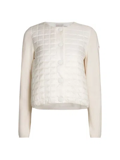 Moncler Women's Quilted Knit Cardigan With Snap Closure In Neutral