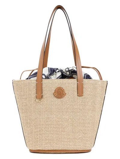 MONCLER WOMEN'S RAFFIA SMALL HUBBA SHOPPING BAG