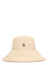 Moncler Logo Patch Woven Hat In Panna