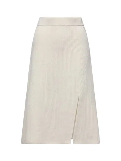 Moncler Women Ribbed Side-split Midi Skirt Off-white