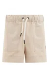 Moncler Logo Patch Drawstring Shorts In Beige