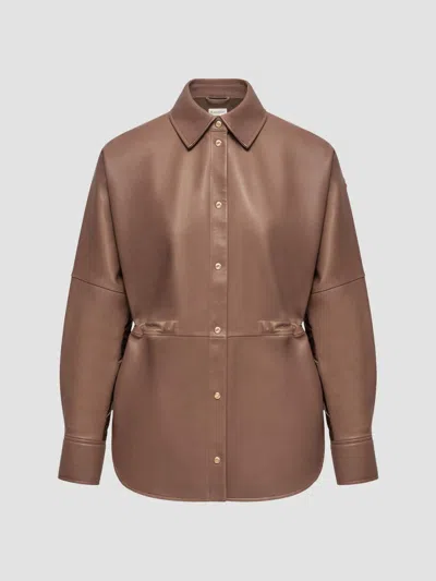 Moncler Women's Shirt In Leather In Brown