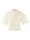 Moncler Women's Basic Polo Shirt With Poplin Inserts In Cream