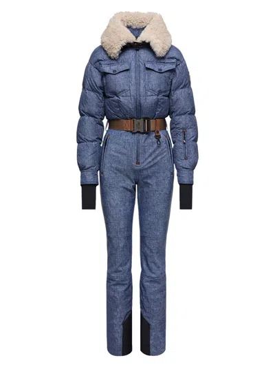 Moncler Women's Ski Suit With Shearling Trim In Blue