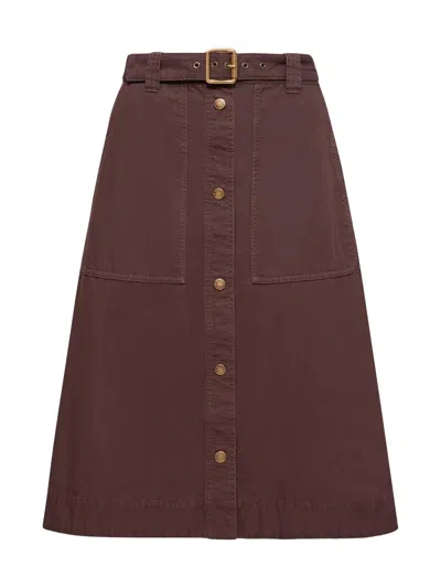 Moncler Cotton Midi Skirt With Belt Skirts Bordeaux In Brown