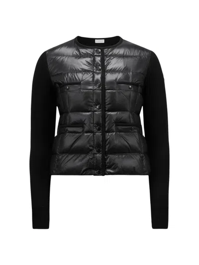 Moncler Women's Snap Front Down Knit Cardigan In Black