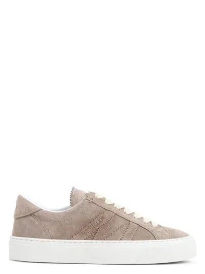 Moncler Women's Sneaker Monaco2 Low Top Light Beige Suede In Lightbeige