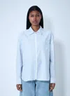 Moncler Women Striped Shirt With Logo Patch In Blue