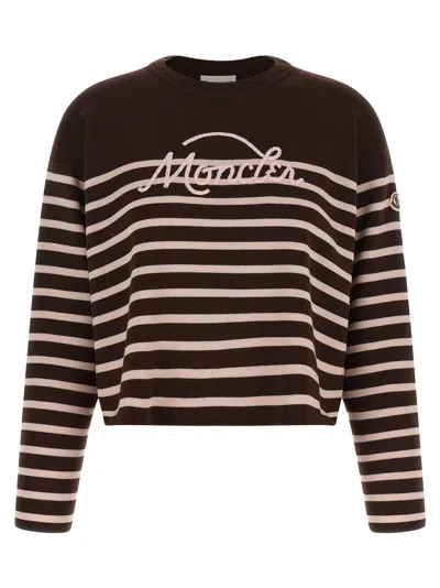 Moncler Women's Striped Sweater With Embroidery In White