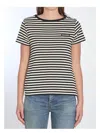 Moncler Black And White T-shirt With All-over Striped Motif And Logo Patch On The Chest In Cotton Wo
