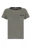 Moncler Black And White T-shirt With All-over Striped Motif And Logo Patch On The Chest In Cotton Wo In Multicolor