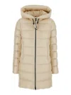 Moncler Suyenne Hooded Mid-length Down Jacket In Neutral