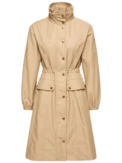 Moncler Rhododendron Long Parka With Hood In Neutral