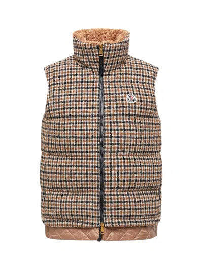 Moncler Touvet Check Down Puffer Vest In Brown