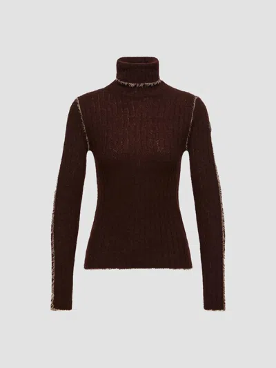 Moncler Women's Turtleneck Sweater In Cotton In Brown