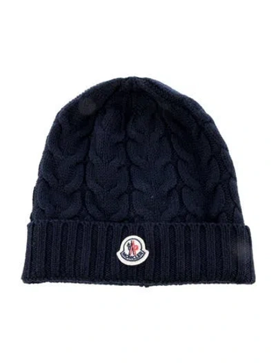 Pre-owned Moncler Women's Virgin Wool Beanie In Blue