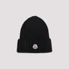 Moncler Mol20933b00036a9327999bb Ribbed Merino Wool Beanie In Black