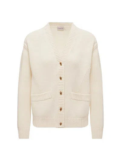 Moncler Women's V-neck Cardigan In Wool & Cashmere In Neutral