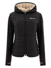 Moncler Women's Waist Drawstring Hooded Quilted Panel Jacket In Black