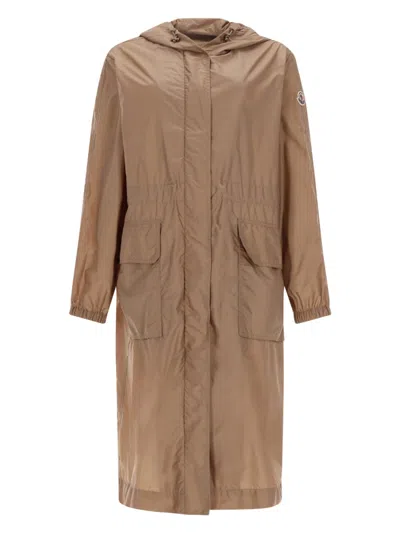 Moncler Women's Wide-fit Long Parka Jacket Lungo Hiéngos In Beige