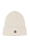 Moncler Logo Patch Beanie In White