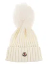 Moncler Women Wool Cap With Synthetic Pompom In White