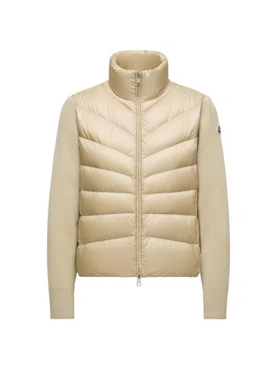 Moncler Women's Zip Front Down Knit Cardigan In Sand