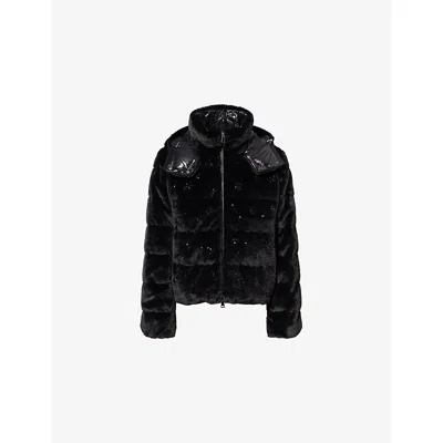 Moncler Womens Black Andronne Hooded Sequin-embellished Down Jacket