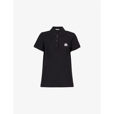 Moncler Womens Black Brand-badge Contrast-trim Cotton Polo Shirt