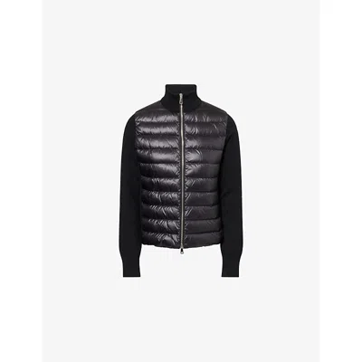 Moncler Womens Black Hybrid Logo-badge Nylon And Wool Cardigan