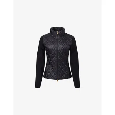 Moncler Womens Hybrid Logo-badge Nylon And Cotton-knit Cardigan Black