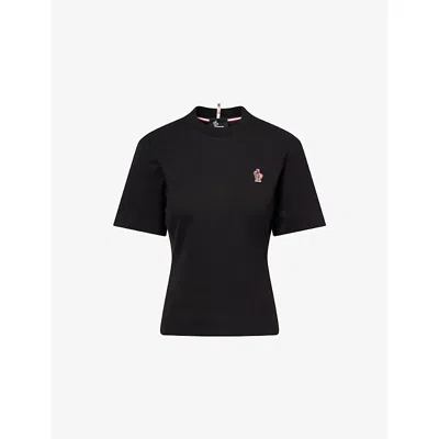 Moncler Womens Black Logo-patch Contrast Cuff-trim Cotton T-shirt