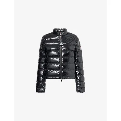 Moncler Womens Black Papillon Funnel-neck Short Down Jacket