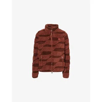 Moncler Womens Black Teddy Jacquard Padded Zip-up Fleece Cardigan In Brown