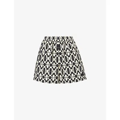 Moncler Womens Geometric-print Relaxed-fit Cotton Shorts Black White