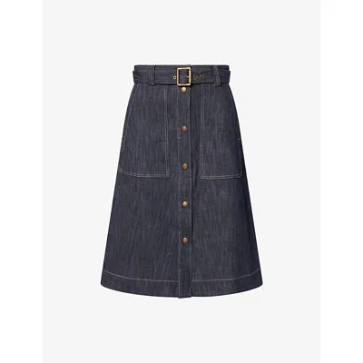 Moncler Womens Blue Denim Vichy Pleated Cotton-blend Mini Skirt