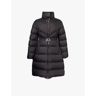 Moncler Womens Black Brou Long Brand-patch Regular-fit Shell Coat