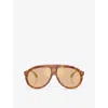 Moncler Womens Me6001 Fhaite Pilot-frame Acetate Sunglasses Brown In Brown