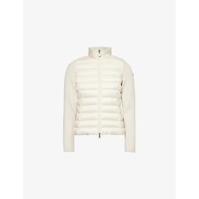 Moncler Womens Contrast Shell-down Knitted Cardigan Cream