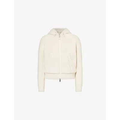 Moncler Womens Teddy-contrast Brand-badge Knitted Cardigan Cream