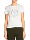 Moncler Women White Cotton Rhinestone Logo T-shirt In White