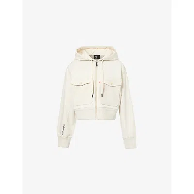 MONCLER WOMENS MONCLER GRENOBLE BOXY-FIT LOGO-PATCH COTTON-JERSEY HOODY